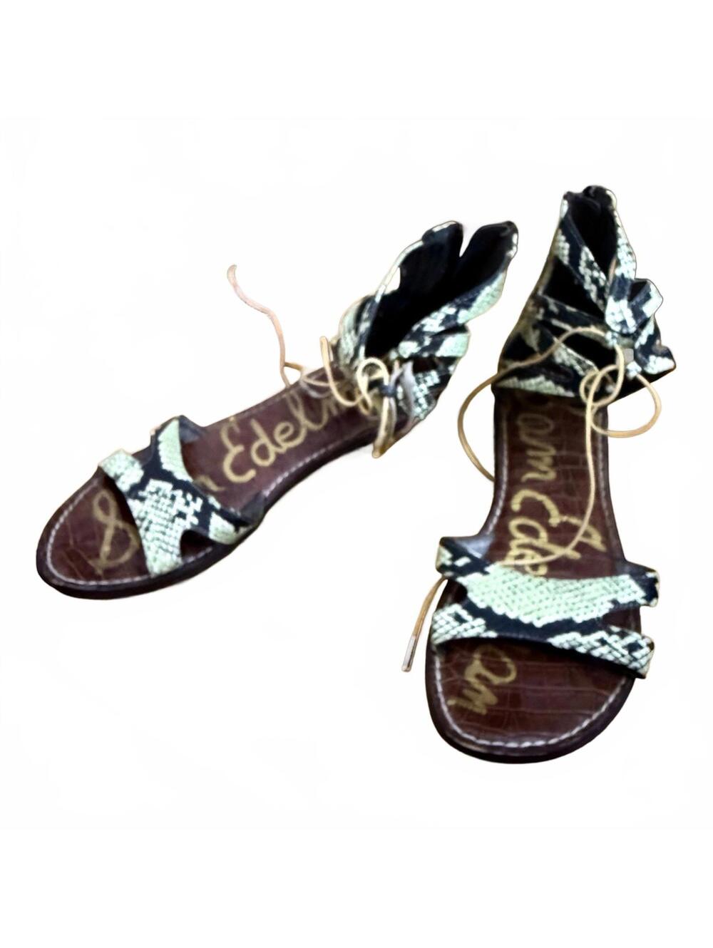 Sam Edelman Green Snakeskin Print Gladiator Sandals